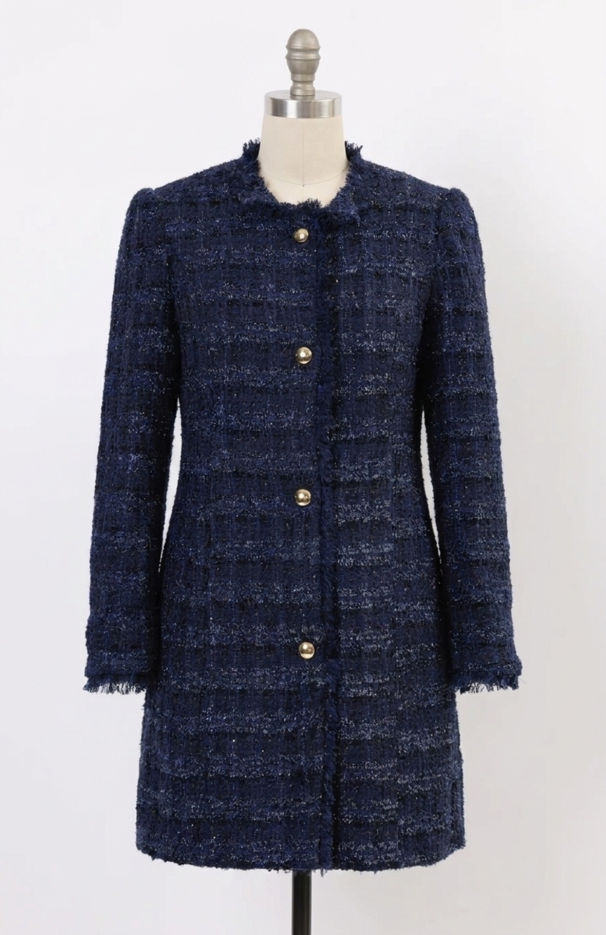 NEW SAIL TO SABLE navy sparkle tweed button front coat in navy